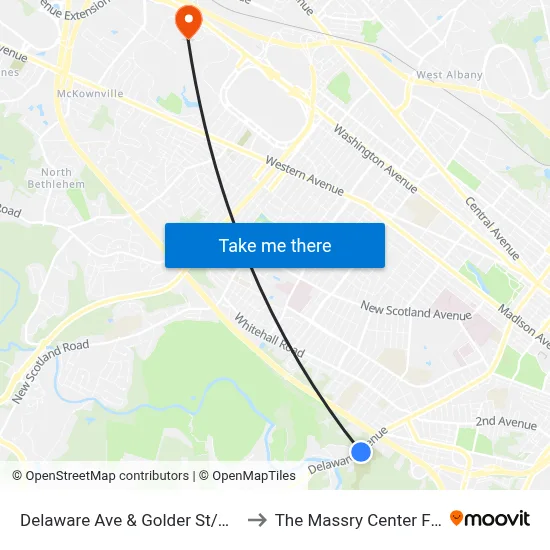 Delaware Ave & Golder St/Normanskill Ave to The Massry Center For Business map