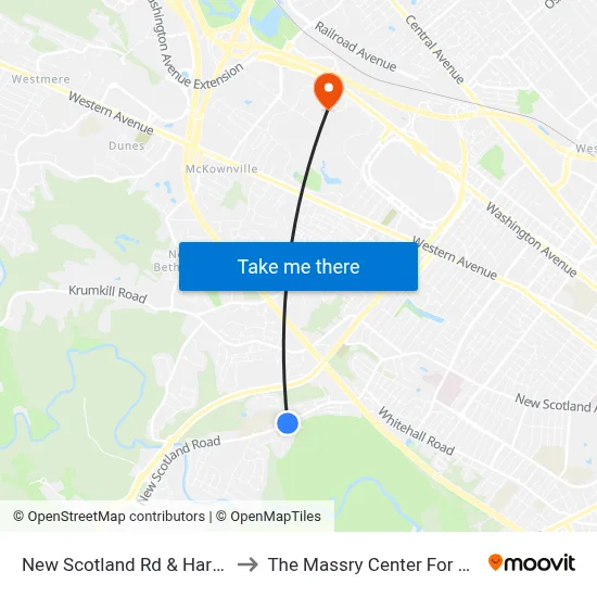 New Scotland Rd & Hartman Rd to The Massry Center For Business map