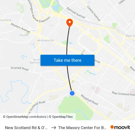 New Scotland Rd & O'Neil Rd to The Massry Center For Business map
