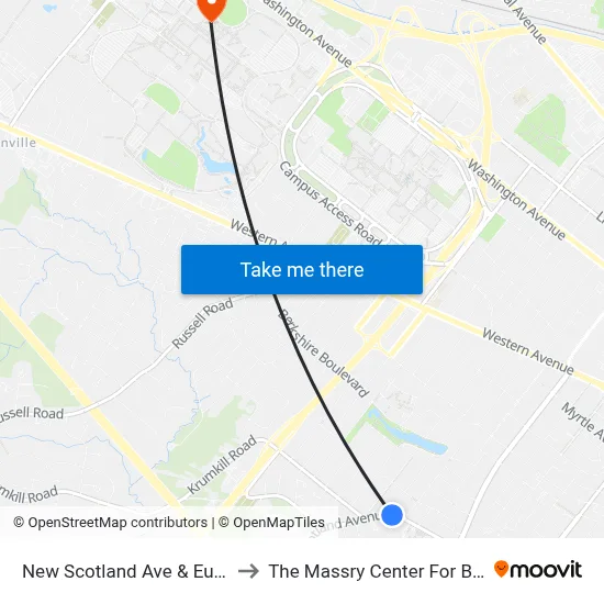 New Scotland Ave & Euclid Ave to The Massry Center For Business map
