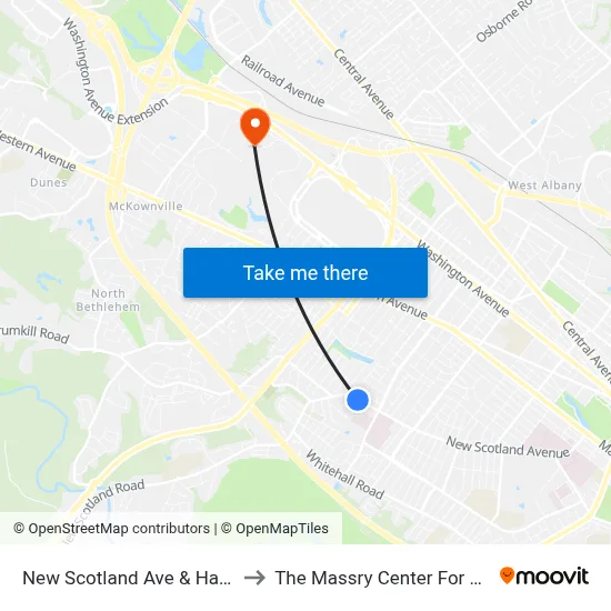 New Scotland Ave & Halsdorf St to The Massry Center For Business map