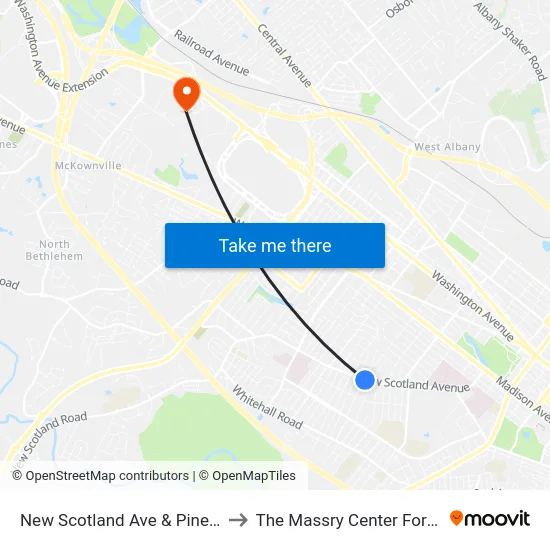 New Scotland Ave & Pinewood Ave to The Massry Center For Business map