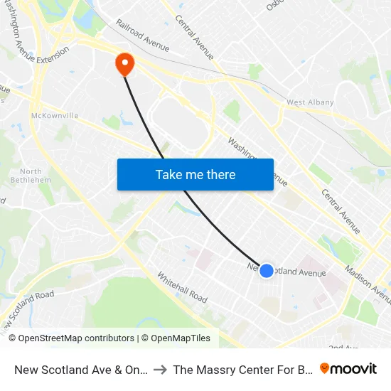 New Scotland Ave & Ontario St to The Massry Center For Business map