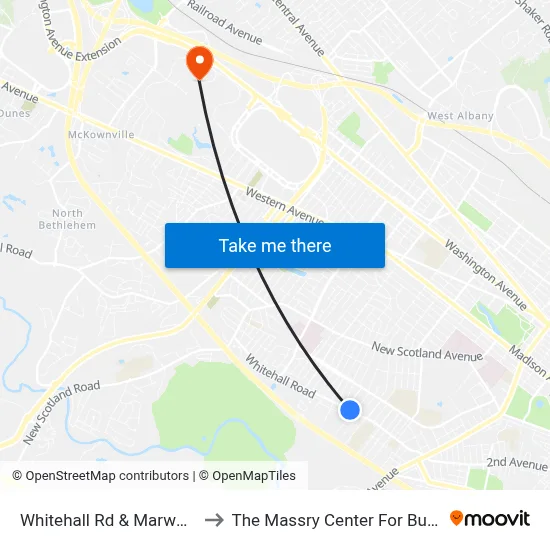 Whitehall Rd & Marwood St to The Massry Center For Business map