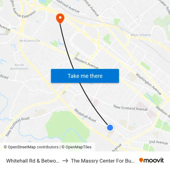 Whitehall Rd & Betwood St to The Massry Center For Business map