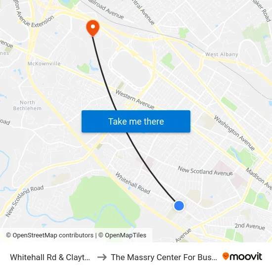 Whitehall Rd & Clayton Pl to The Massry Center For Business map
