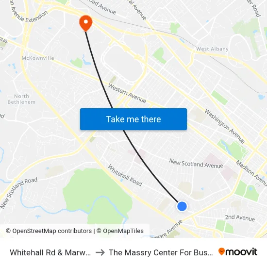 Whitehall Rd & Marwill St to The Massry Center For Business map