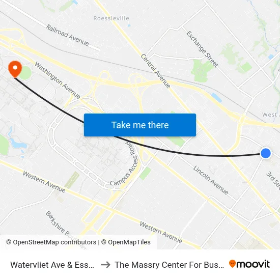 Watervliet Ave & Essex St to The Massry Center For Business map