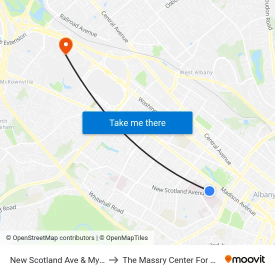 New Scotland Ave & Myrtle Ave to The Massry Center For Business map