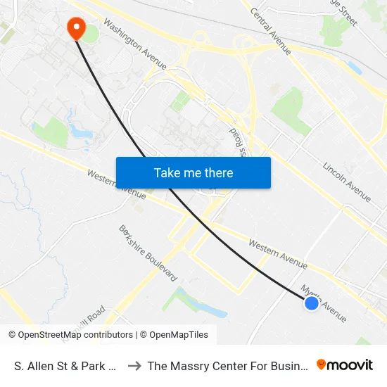 S. Allen St & Park Ave to The Massry Center For Business map