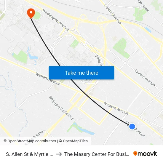 S. Allen St & Myrtle Ave to The Massry Center For Business map