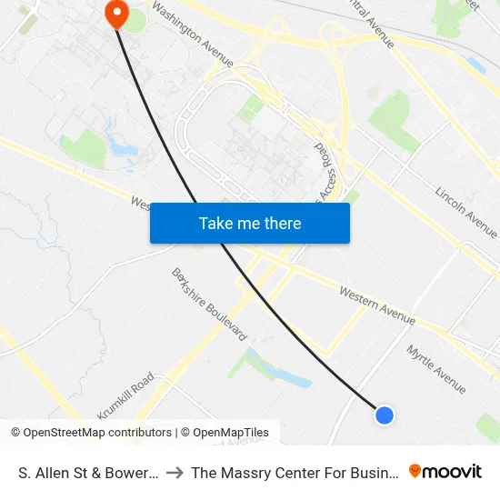 S. Allen St & Bower St to The Massry Center For Business map