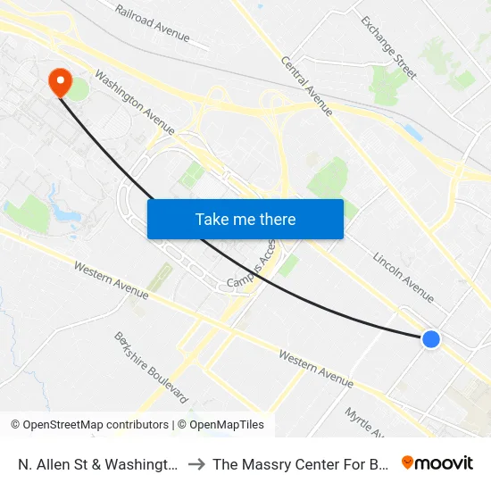 N. Allen St & Washington Ave to The Massry Center For Business map