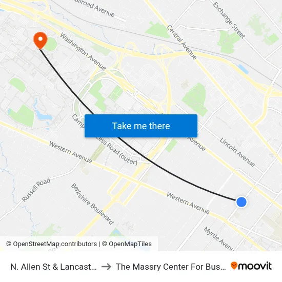 N. Allen St & Lancaster St to The Massry Center For Business map