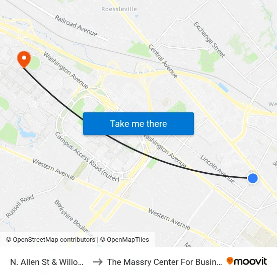 N. Allen St & Willow St to The Massry Center For Business map