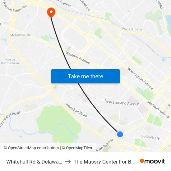 Whitehall Rd & Delaware Ave to The Massry Center For Business map
