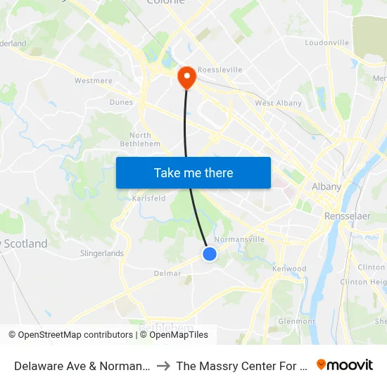 Delaware Ave & Normanskill Blvd to The Massry Center For Business map