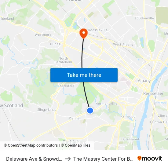 Delaware Ave & Snowden Ave to The Massry Center For Business map
