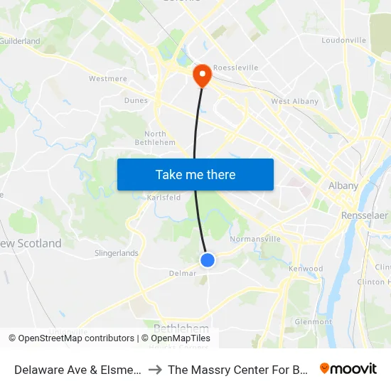Delaware Ave & Elsmere Ave to The Massry Center For Business map