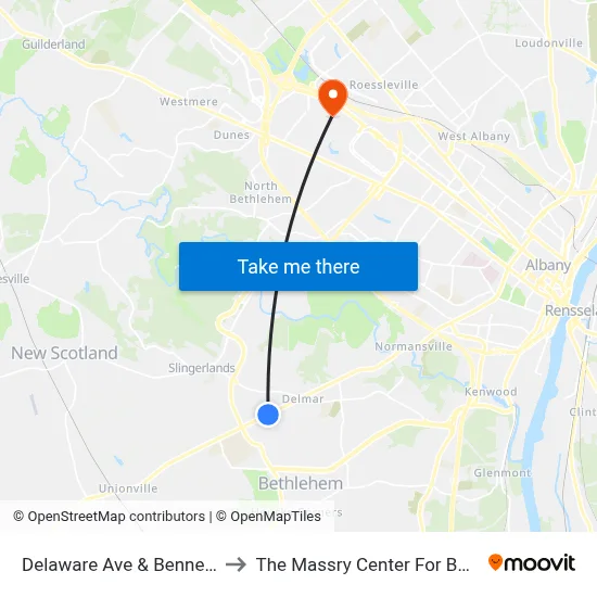 Delaware Ave & Bennett Terr to The Massry Center For Business map