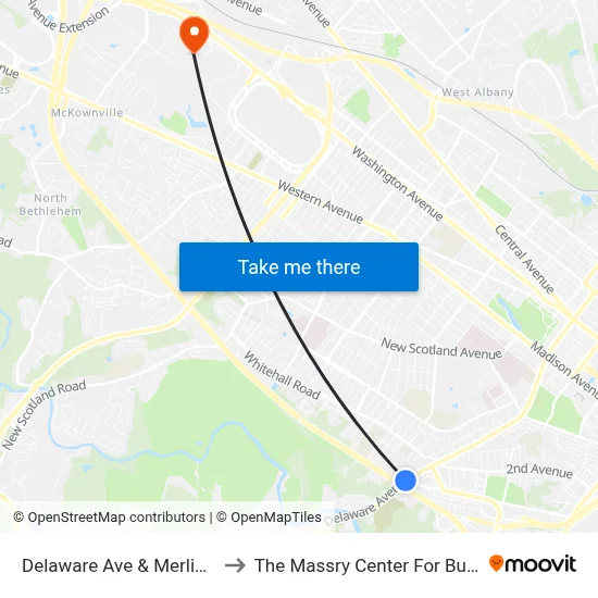 Delaware Ave & Merline Ave to The Massry Center For Business map