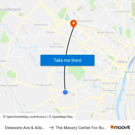 Delaware Ave & Adams St to The Massry Center For Business map