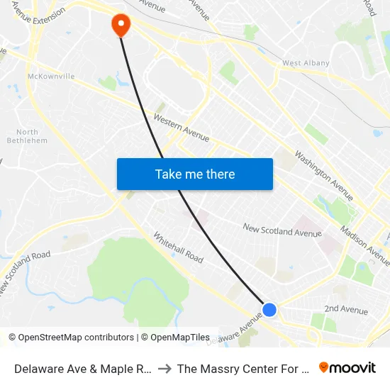 Delaware Ave & Maple Ridge Ave to The Massry Center For Business map