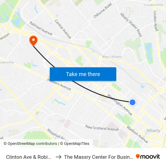 Clinton Ave & Robin St to The Massry Center For Business map