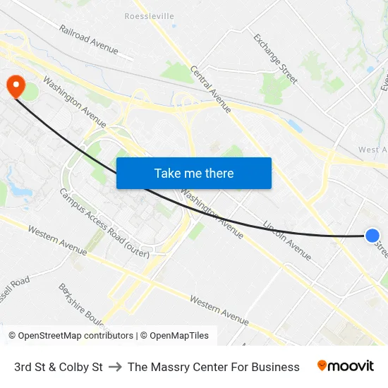 3rd St & Colby St to The Massry Center For Business map