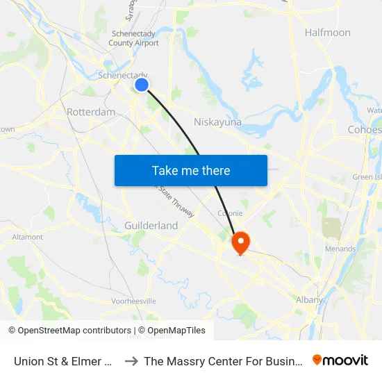 Union St & Elmer Ave to The Massry Center For Business map