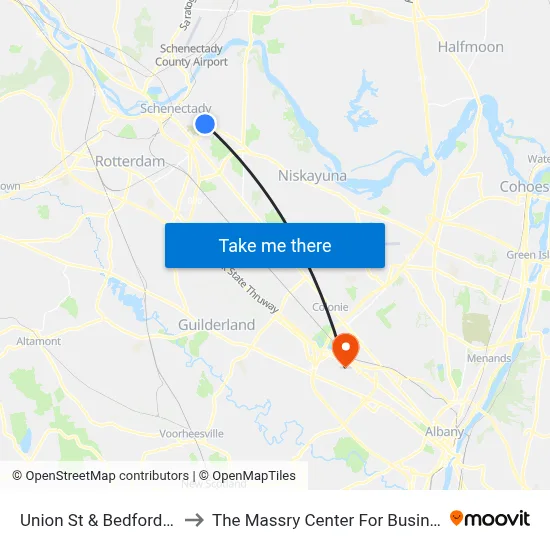Union St & Bedford Rd to The Massry Center For Business map