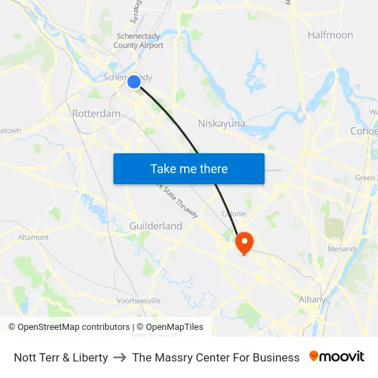 Nott Terr & Liberty to The Massry Center For Business map