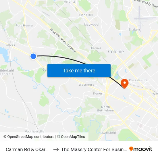 Carman Rd & Okara Dr to The Massry Center For Business map