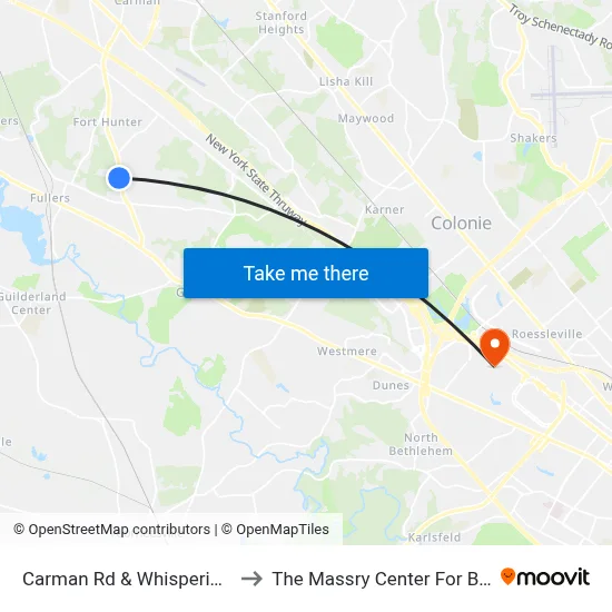 Carman Rd & Whispering Pines to The Massry Center For Business map