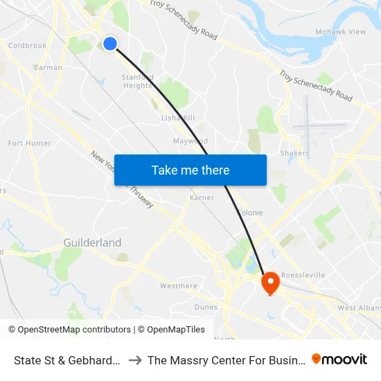 State St & Gebhardt St to The Massry Center For Business map