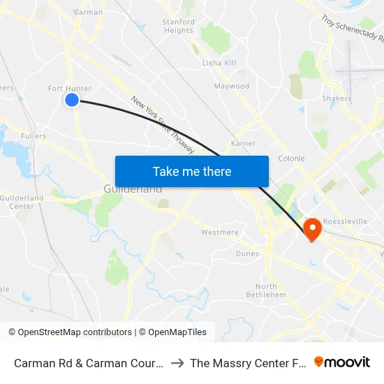 Carman Rd & Carman Courts Mobile Park to The Massry Center For Business map