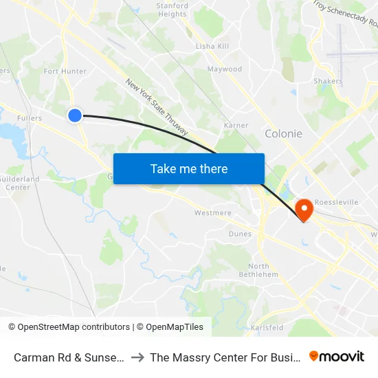 Carman Rd & Sunset Ln to The Massry Center For Business map