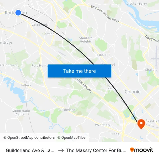 Guilderland Ave & Laura St to The Massry Center For Business map