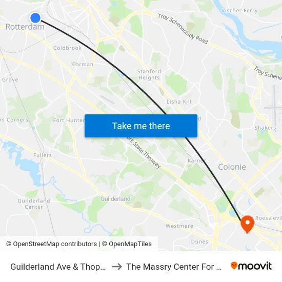 Guilderland Ave & Thopmson St to The Massry Center For Business map
