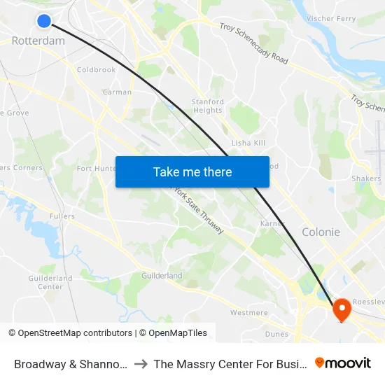 Broadway & Shannon St to The Massry Center For Business map
