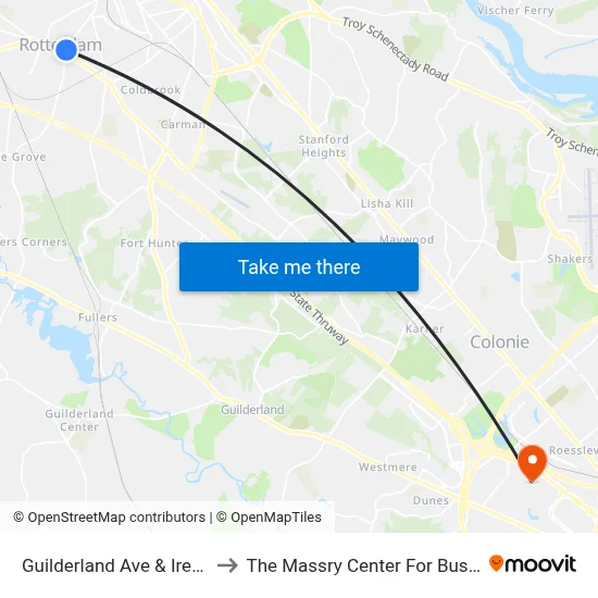 Guilderland Ave & Irene St to The Massry Center For Business map