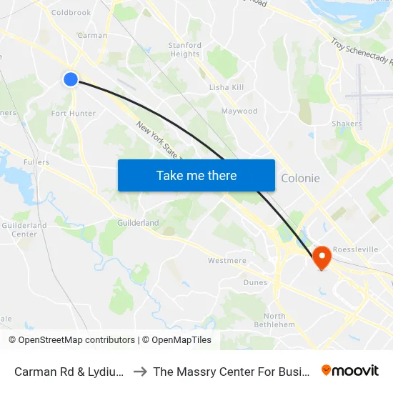 Carman Rd & Lydius St to The Massry Center For Business map
