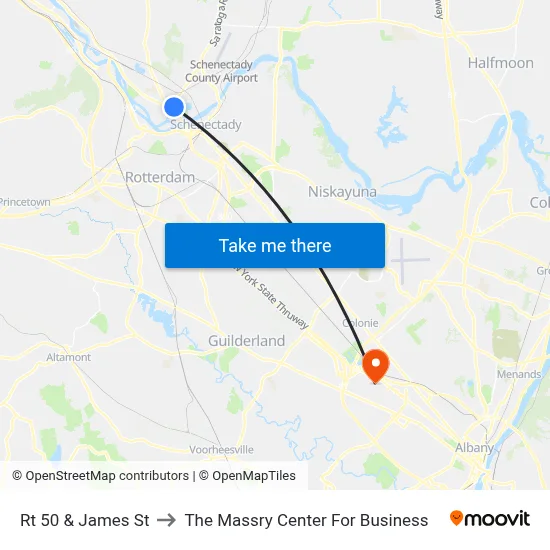 Rt 50 & James St to The Massry Center For Business map