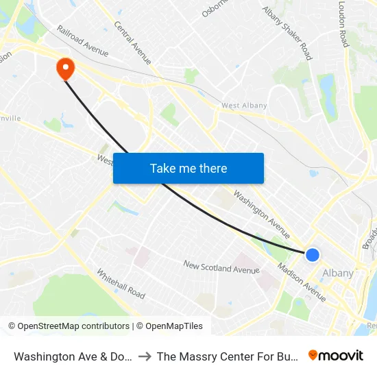 Washington Ave & Dove St to The Massry Center For Business map