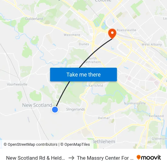 New Scotland Rd & Heldervue Ave to The Massry Center For Business map