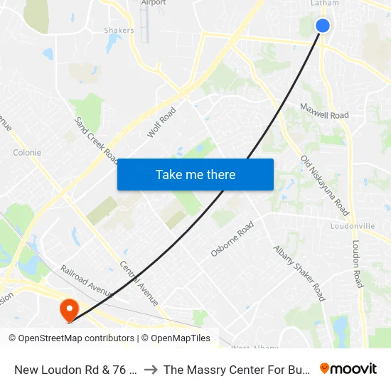 New Loudon Rd & 76 Diner to The Massry Center For Business map