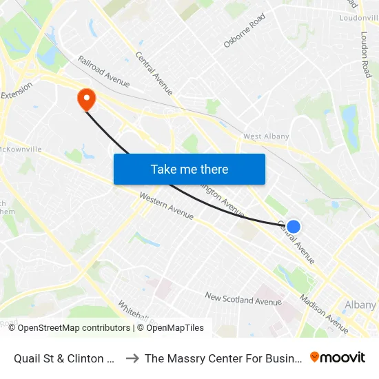 Quail St & Clinton Ave to The Massry Center For Business map