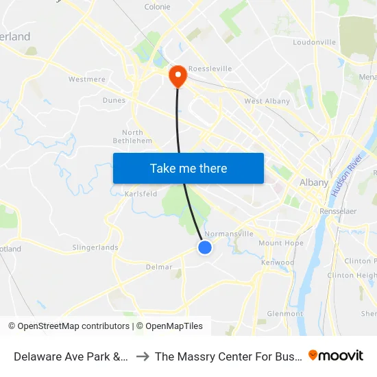 Delaware Ave Park & Ride to The Massry Center For Business map