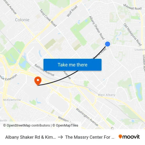Albany Shaker Rd &  Kimberly Sq to The Massry Center For Business map