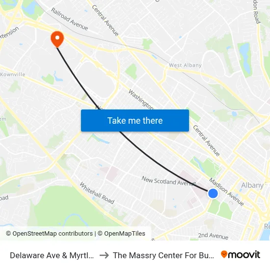 Delaware Ave & Myrtle Ave to The Massry Center For Business map